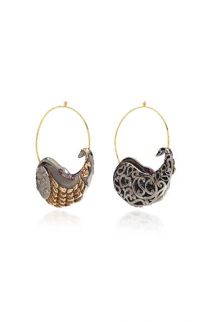 Shop Sylvie Corbelin One-of-a-kind Large Swan Hoops In Silver