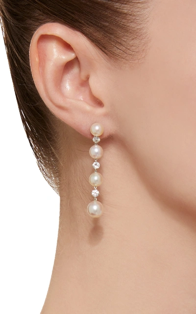 Shop Nina Runsdorf One-of-a-kind Pearl And Diamond Drop Earrings In White