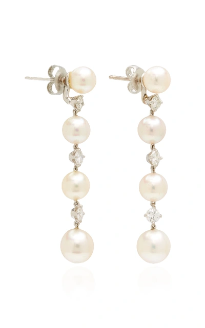 Shop Nina Runsdorf One-of-a-kind Pearl And Diamond Drop Earrings In White