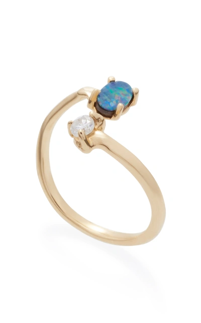 Shop Eden Presley 14k Gold Boulder Opal And Diamond Ring In Blue