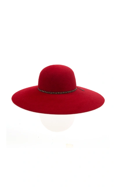 Shop Maison Michel Blanche Capeline Embellished Felt Hat In Red