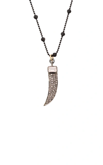 Shop Nickho Rey Claw Rhodium-plated Quartz And Diamond Necklace In Pink