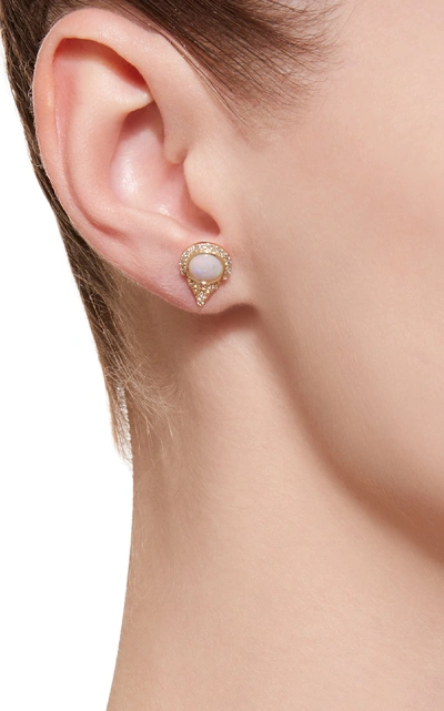 Shop Ilana Ariel Aziza 14k Gold, Opal And Diamond Earrings In White