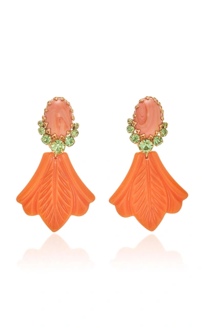 Shop Lulu Frost One-of-a-kind Pistachio Crystal And Orange Bakelite Fan Earring