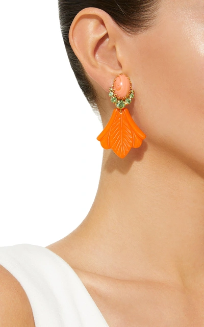 Shop Lulu Frost One-of-a-kind Pistachio Crystal And Orange Bakelite Fan Earring