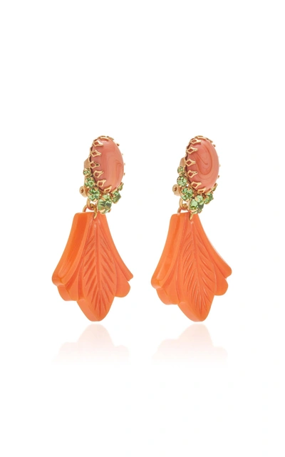 Shop Lulu Frost One-of-a-kind Pistachio Crystal And Orange Bakelite Fan Earring