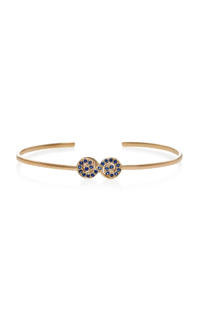 Shop She Bee 14k Yellow Gold And Sapphire Figure 8 Cuff In Blue