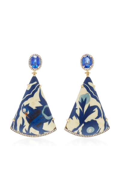 Shop Silvia Furmanovich Marquetry Blue Bird Wood Diamond And Kyanite Earring