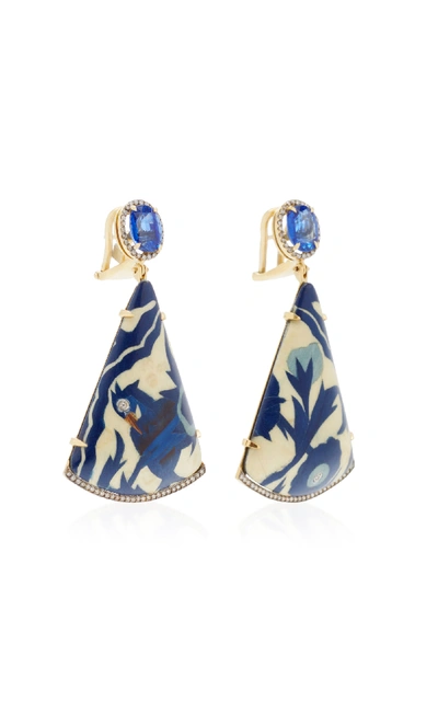 Shop Silvia Furmanovich Marquetry Blue Bird Wood Diamond And Kyanite Earring
