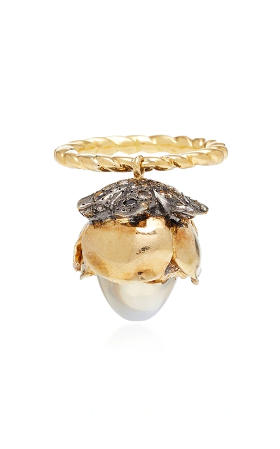 Shop Sylvie Corbelin One-of-a-kind Mobile Moonstone Flower Ring In Gold