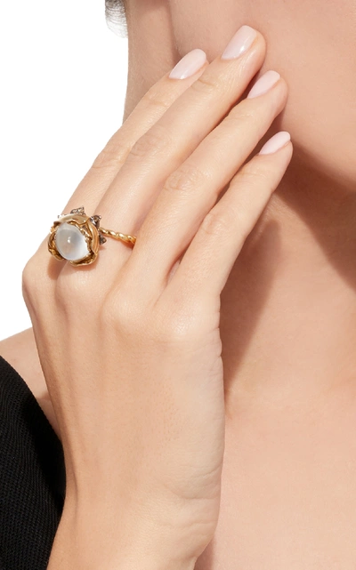 Shop Sylvie Corbelin One-of-a-kind Mobile Moonstone Flower Ring In Gold