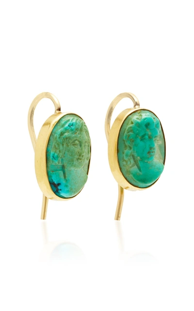 Shop Vela One-of-a-kind Victorian Turquoise Cameo Earrings In Green