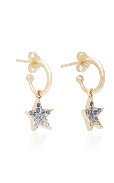 Shop She Bee Women's 10k Gold Blue Sapphire Star Hoops