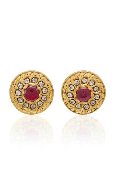 Shop Amrapali 18k22k 24k Gold Ruby And Diamond Earrings In Red