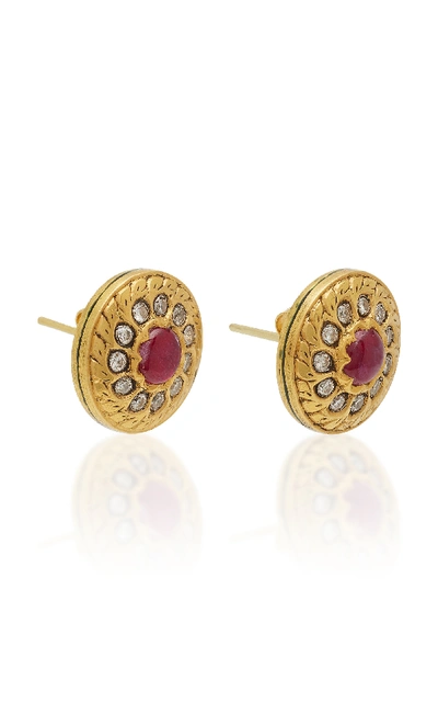 Shop Amrapali 18k22k 24k Gold Ruby And Diamond Earrings In Red