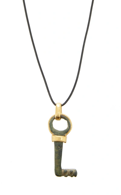 Shop Mahnaz Collection One-of-a-kind Long Ancient Stone Key Necklace Unsigned In Grey