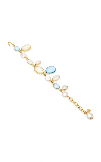 Shop Loulou De La Falaise Pebble And Pearl 24k Gold-plated Crystal Bracelet In Orange