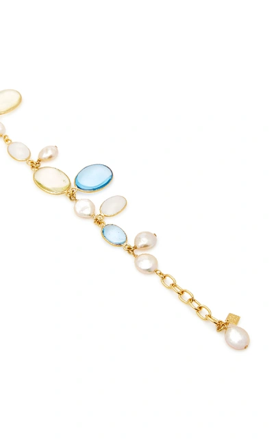 Shop Loulou De La Falaise Pebble And Pearl 24k Gold-plated Crystal Bracelet In Orange
