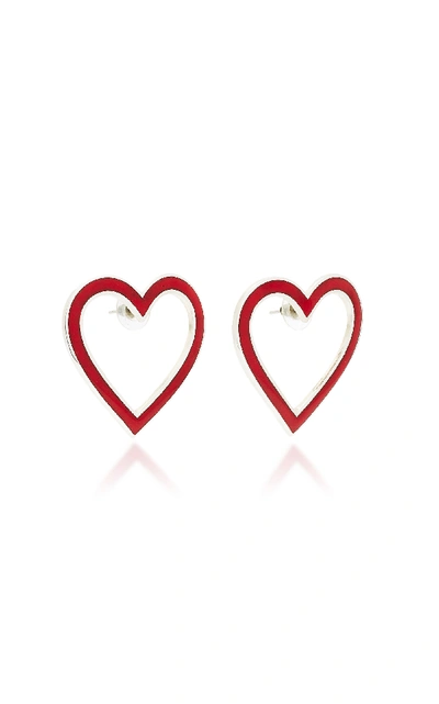 Shop Silhouette Silver-tone Enamel Heart Earrings In Red
