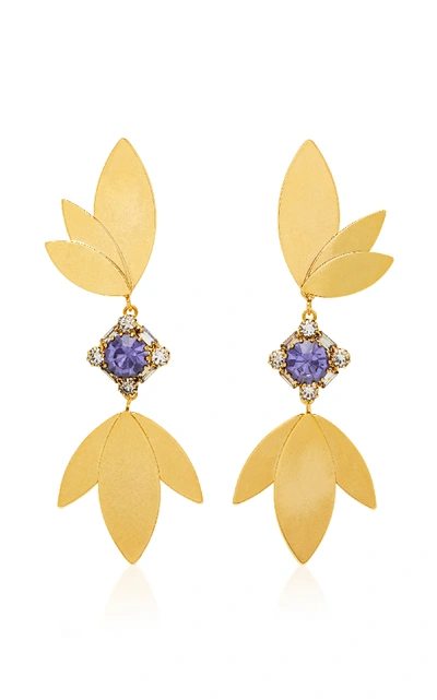 Shop Nicole Romano Fanned Lotus 18k Gold-plated Crystal Earrings