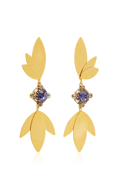 Shop Nicole Romano Fanned Lotus 18k Gold-plated Crystal Earrings