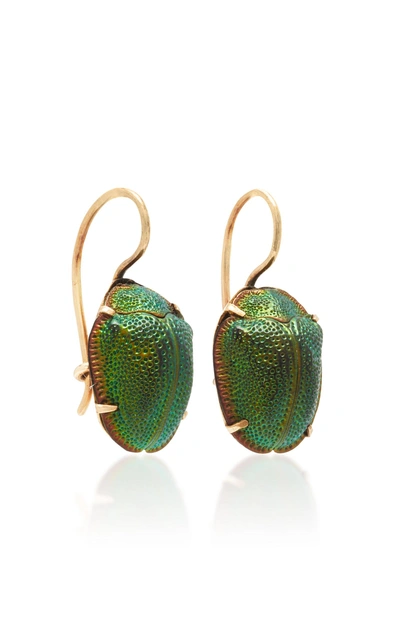 Shop Vela One-of-a-kind Victorian Egyptian Revival Scarab Earrings In Green
