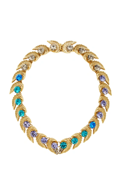 Shop Nicole Romano 18k Gold-plated Leaf And Colored Crystal Necklace In Blue