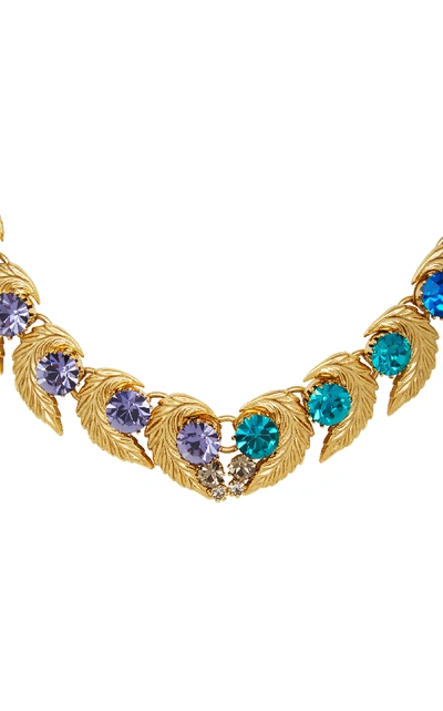 Shop Nicole Romano 18k Gold-plated Leaf And Colored Crystal Necklace In Blue