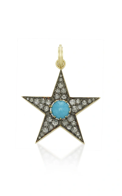 Shop Sylva & Cie Large Turquoise And Diamond Star Pendant In Blue