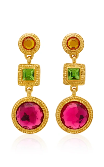 Shop Ben-amun Triple Drop Gold-plated Crystal Earrings In Multi