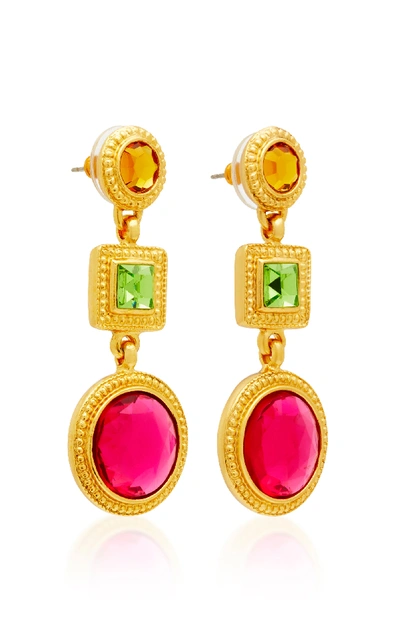 Shop Ben-amun Triple Drop Gold-plated Crystal Earrings In Multi