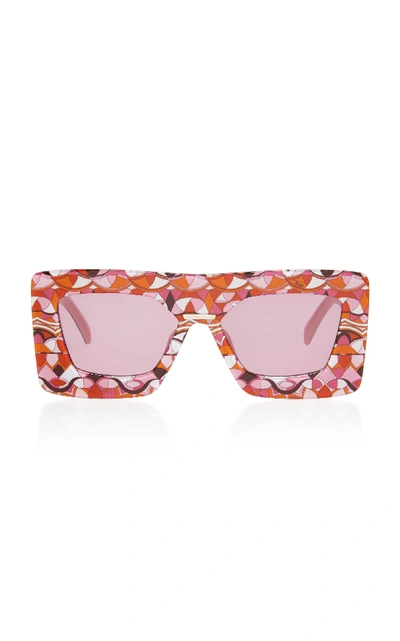 Shop Emilio Pucci Sunglasses Oversized Printed Square Frame Acetate Sunglasses In Burgundy