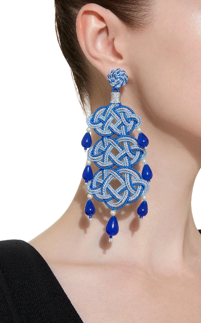Shop Anna E Alex Woven Stone Silver-plated Earrings In Blue
