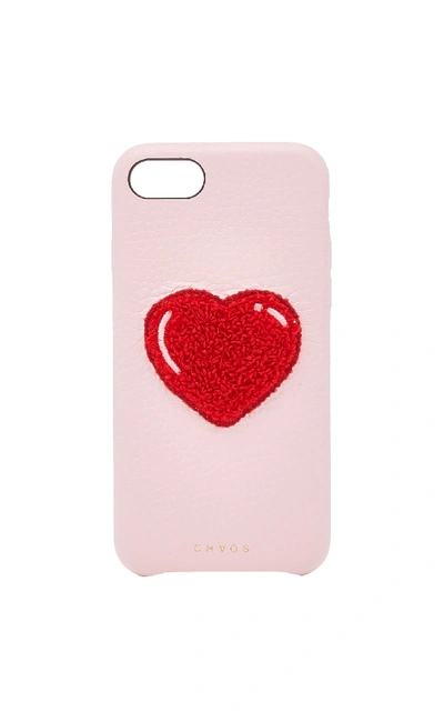 Shop Chaos M'o Exclusive Embroidered Chenille Heart Leather Iphone 7/8 Case In Pink