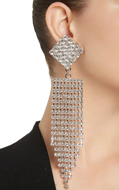 Shop Alessandra Rich Diamond Crystal Earrings With Fringe In White