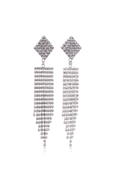 Shop Alessandra Rich Diamond Crystal Earrings With Fringe In White