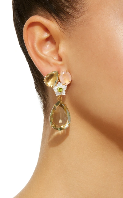 Shop Bounkit 14k Gold-plated Brass Rose Quartz Green Amethyst White Mother Of Pearl Earrings