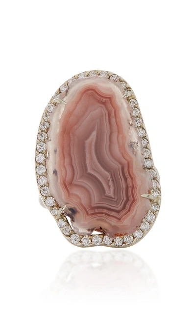 Shop Kimberly Mcdonald One-of-a-kind Agate Ring With Diamonds Set In 18k White Gold In Pink