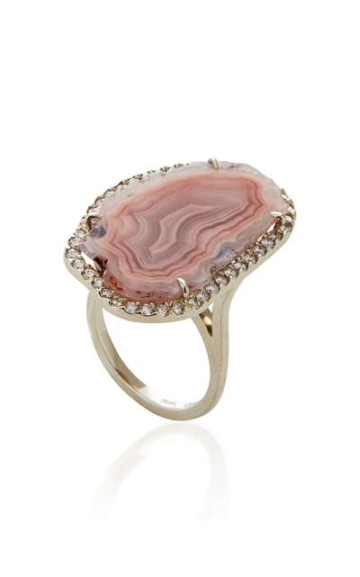 Shop Kimberly Mcdonald One-of-a-kind Agate Ring With Diamonds Set In 18k White Gold In Pink