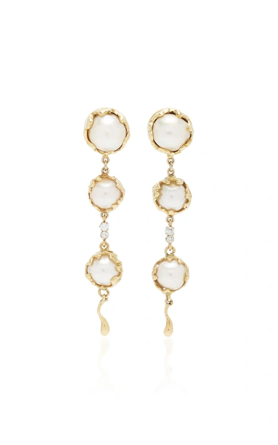 Shop Mahnaz Collection Limited Edition 18k Gold Convertible Day/night Earrings With Pearls And Diamonds By Charles De Templ In White