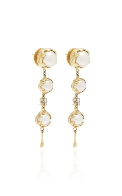 Shop Mahnaz Collection Limited Edition 18k Gold Convertible Day/night Earrings With Pearls And Diamonds By Charles De Templ In White
