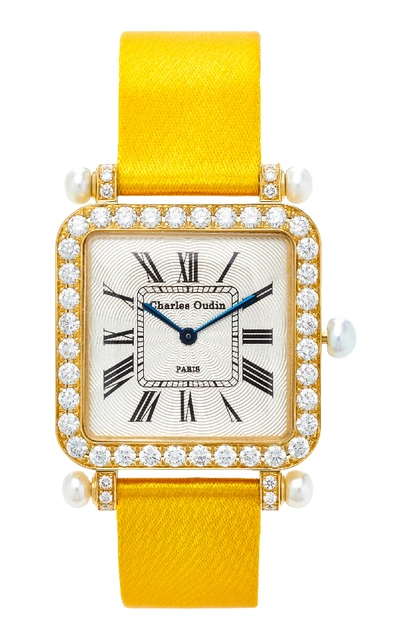 Shop Charles Oudin 18k Yellow Gold Diamond And Pearl Large Pansy Retro Watch