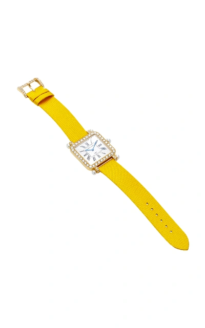 Shop Charles Oudin 18k Yellow Gold Diamond And Pearl Large Pansy Retro Watch