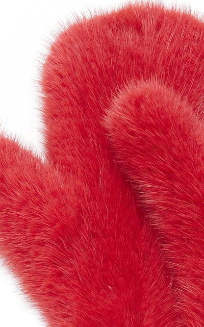 Shop Pologeorgis The Knitted Mink Mittens In Red