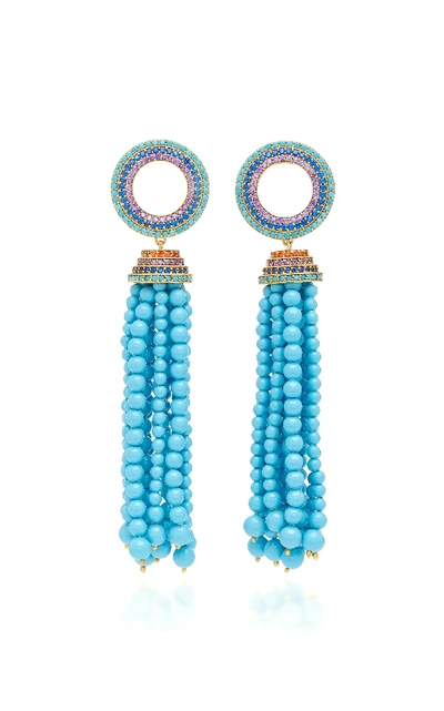 Shop Joanna Laura Constantine Grommet Tassel Gold-plated Brass And Cubic Zirconia Earrings In Blue