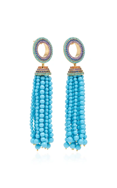 Shop Joanna Laura Constantine Grommet Tassel Gold-plated Brass And Cubic Zirconia Earrings In Blue
