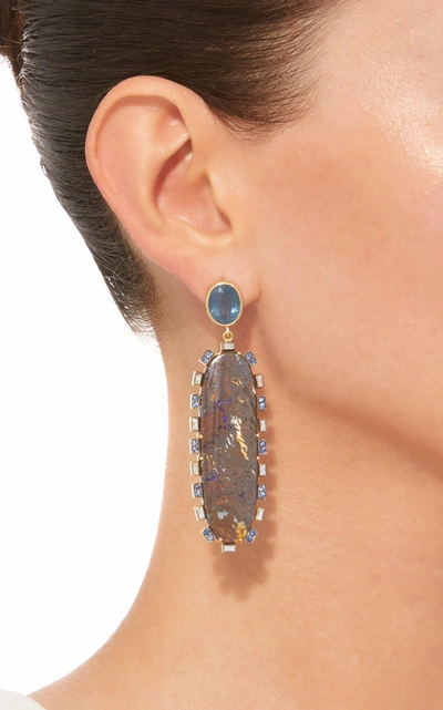Shop Sylva & Cie One-of-a-kind Long Opal Blue Tourmaline Sapphire Drops In Purple