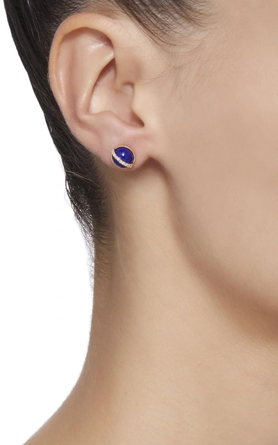 Shop Jenny Dee Taygeta Earrings With Electra Spherical Ear Chain In Blue