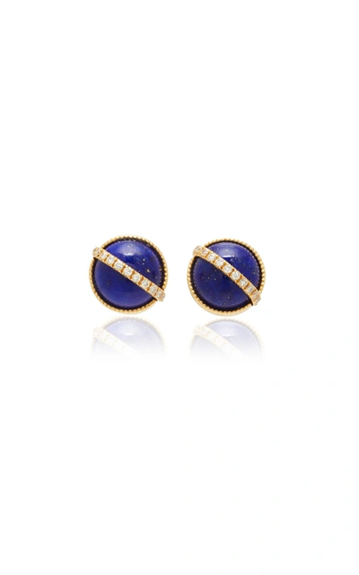 Shop Jenny Dee Taygeta Earrings With Electra Spherical Ear Chain In Blue