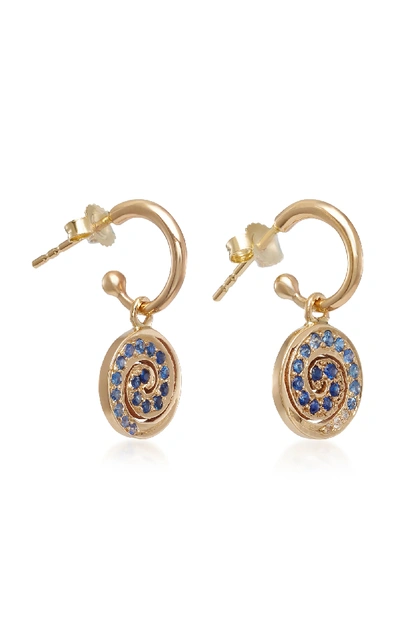 Shop She Bee 14k Gold Sapphire Spiral Hoop Earrings In Blue